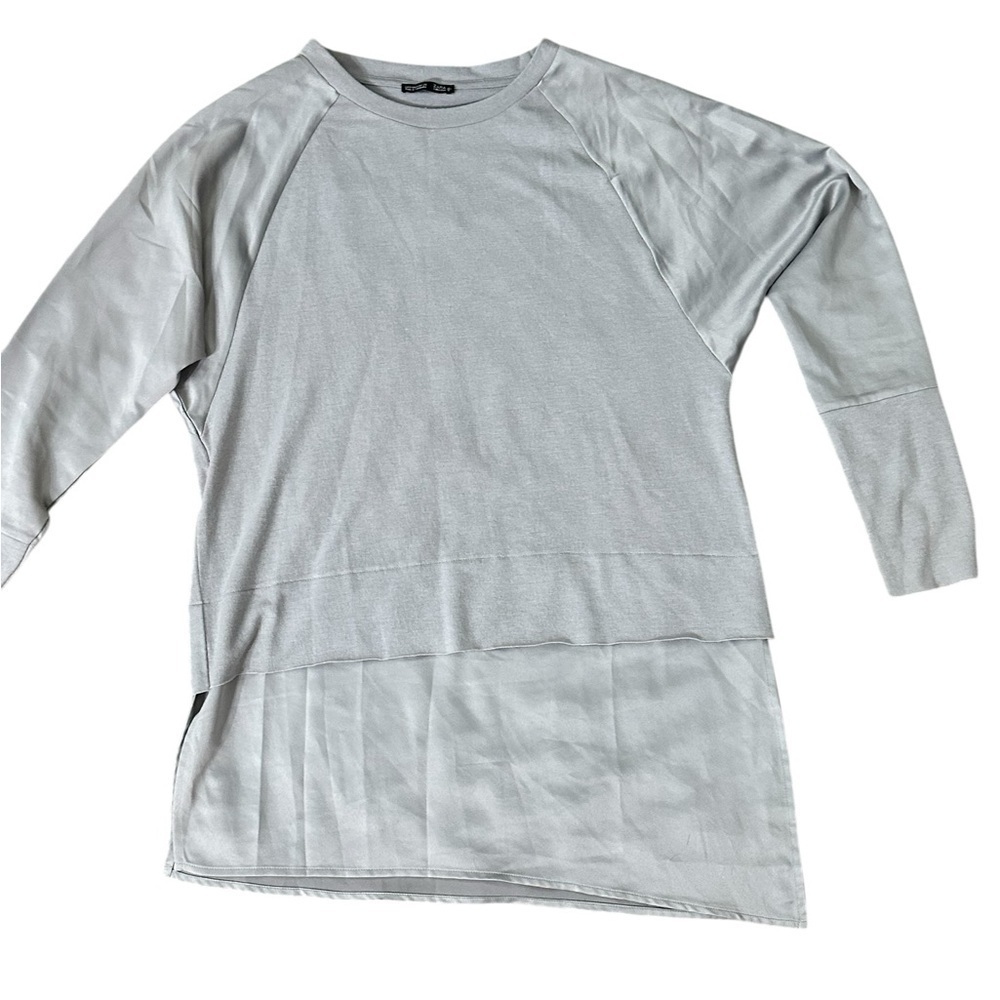 Zara Layered Asymmetric Long Sleeve light knit Sz S Gray